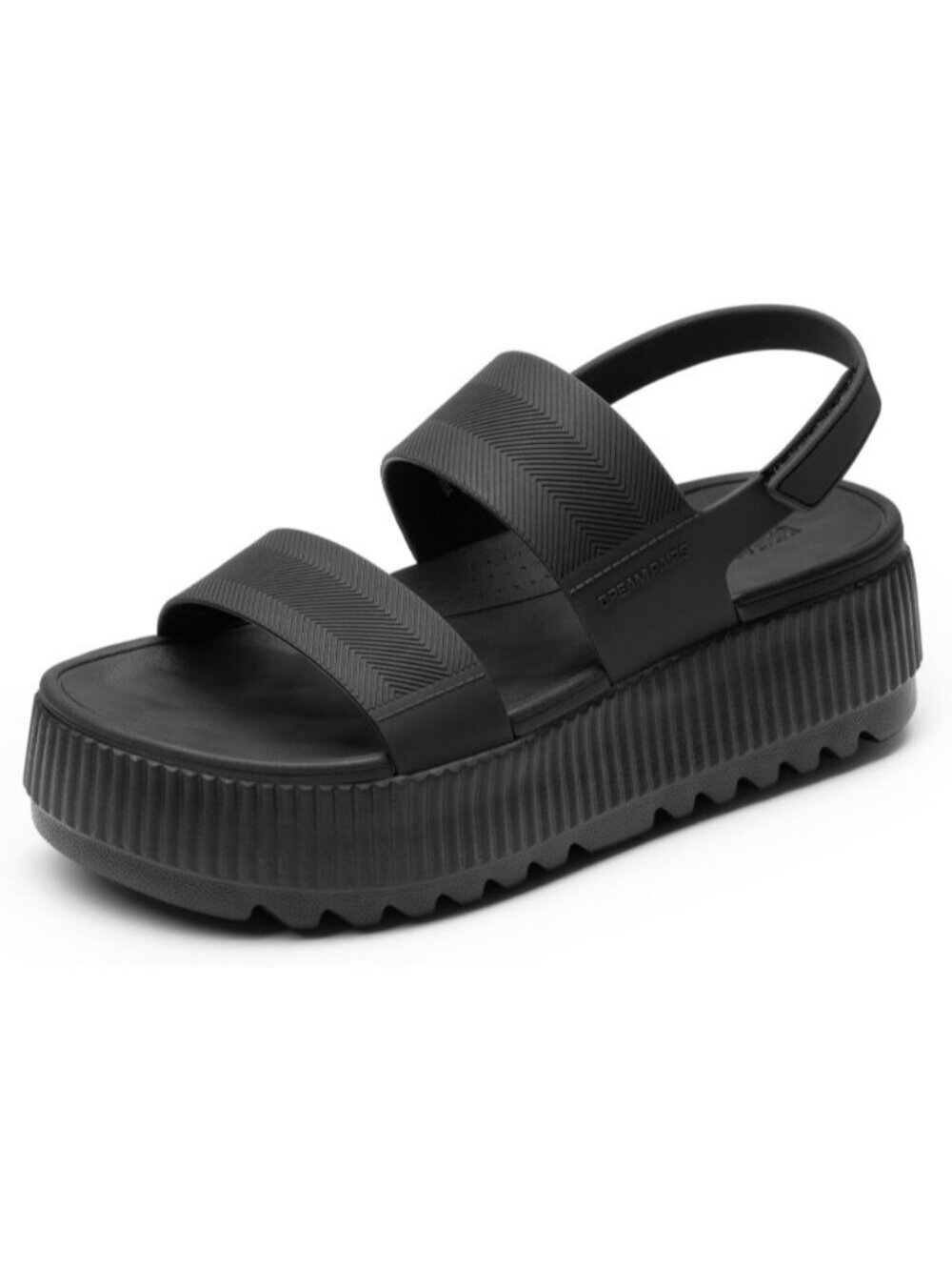 Women Black Open Toe Waterproof Non-Slip Hook & Loop Lightweight Platform Sandal